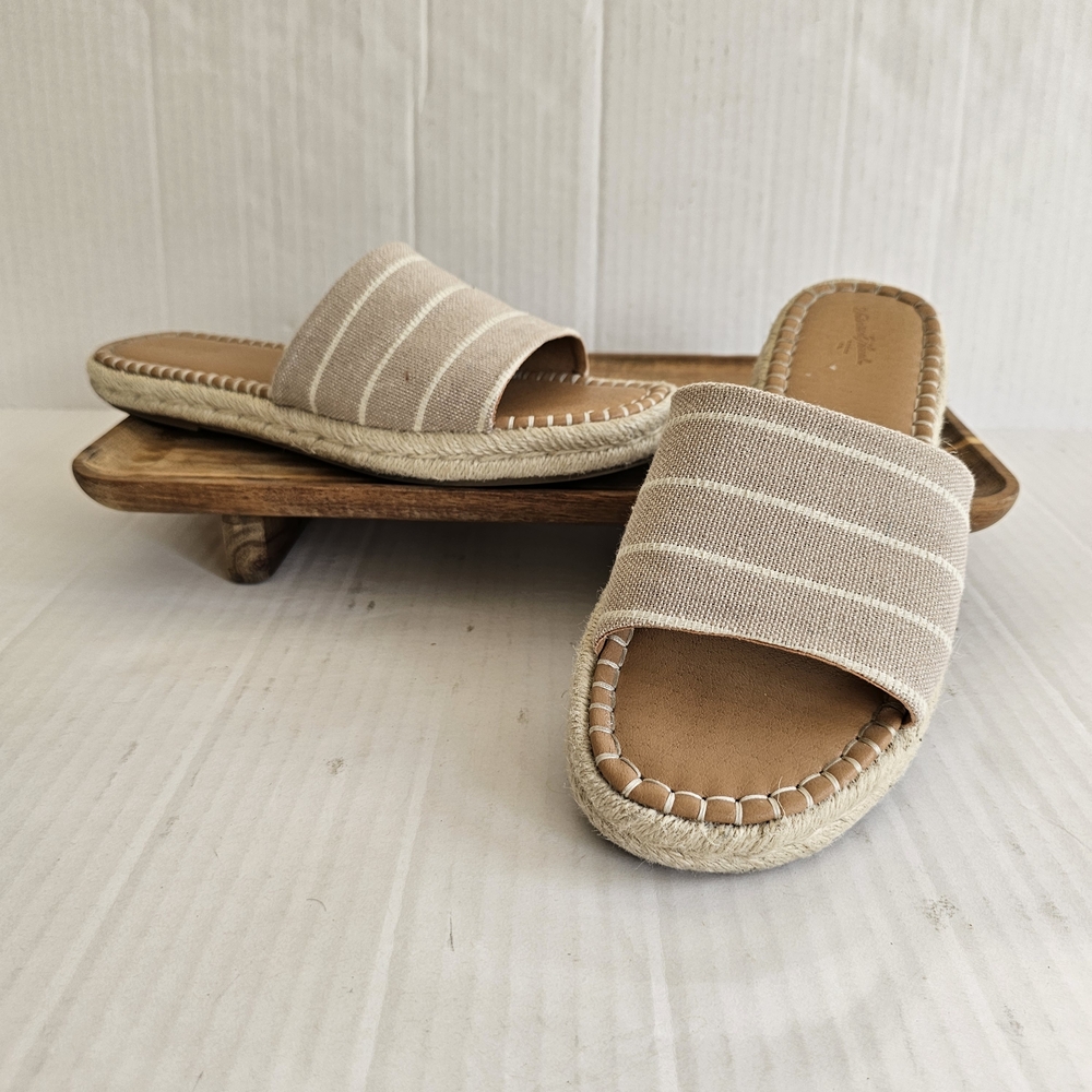 Universal Thread Espadrille Slides Size 10 Tan Stripe Slip On Sandals Flats